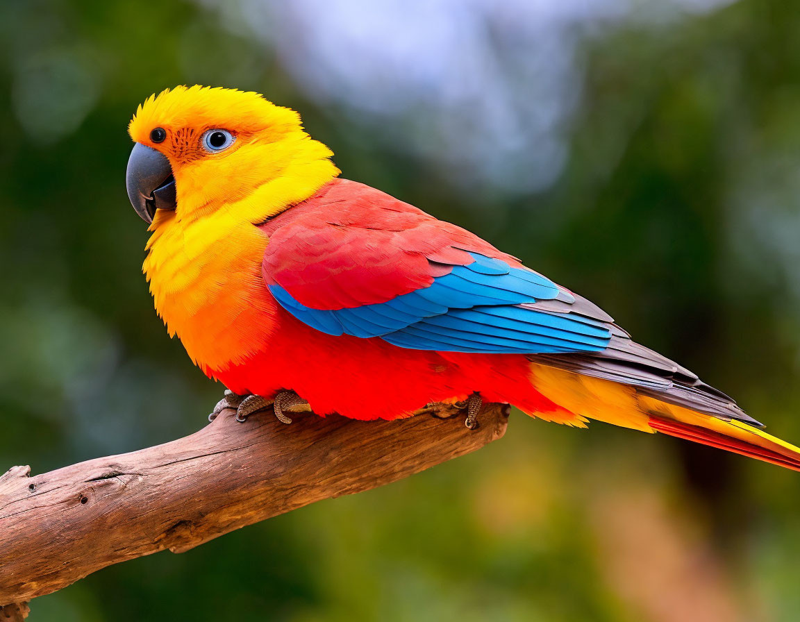 Colorful Sun Conure Parrot on Tree Branch with Bright Feathers