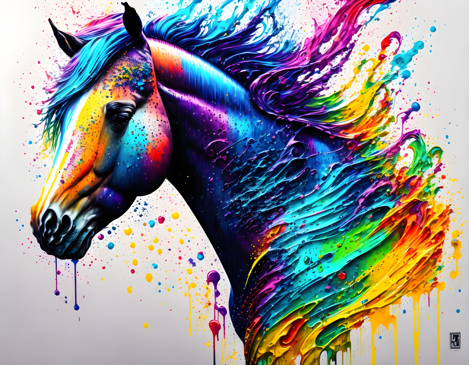 Colorful horse artwork with dynamic rainbow hues