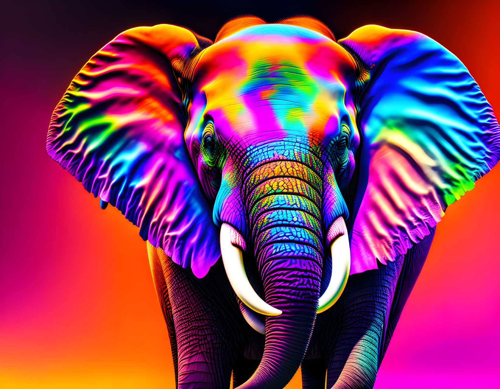 Colorful Psychedelic Elephant on Neon Gradient Background