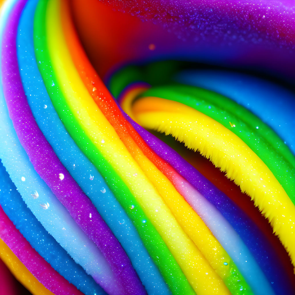 Colorful Swirling Rainbow Ribbons with Glittering Speckles