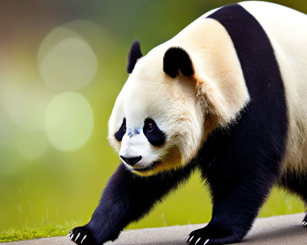 Majestic Giant Panda Walking in Lush Green Setting