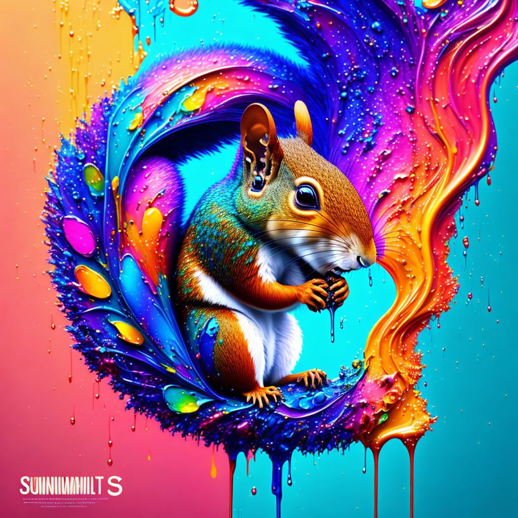 Colorful digital artwork: squirrel in vibrant liquid swirls