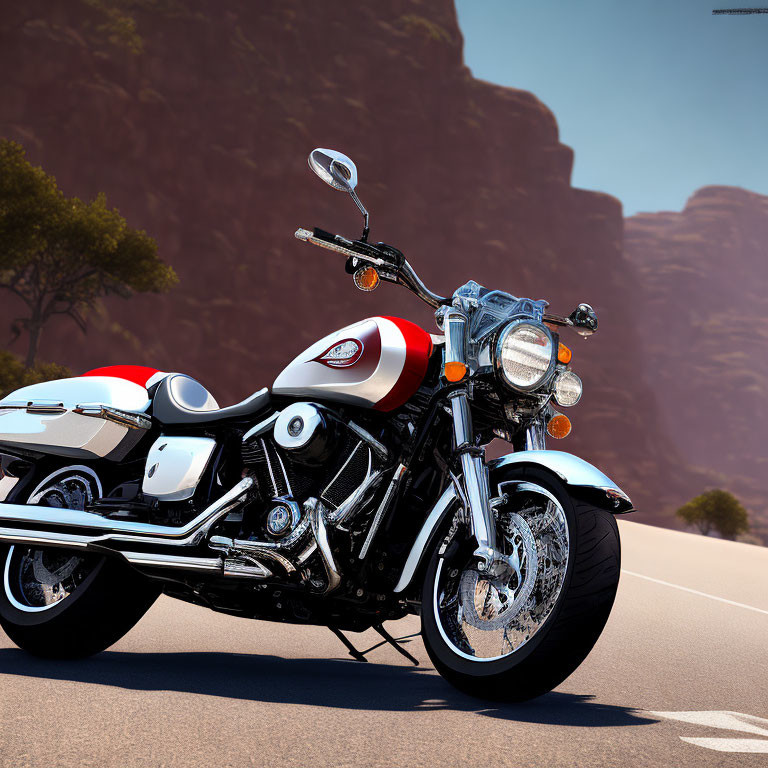 Vintage Motorcycle with White and Red Paint on Asphalt Road