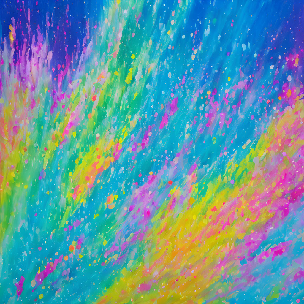 Colorful Abstract Painting with Blue, Yellow, and Pink Streaks