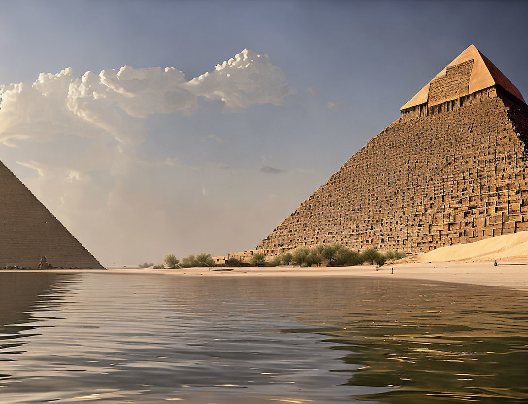 Majestic Great Pyramid of Giza by Calm Waters