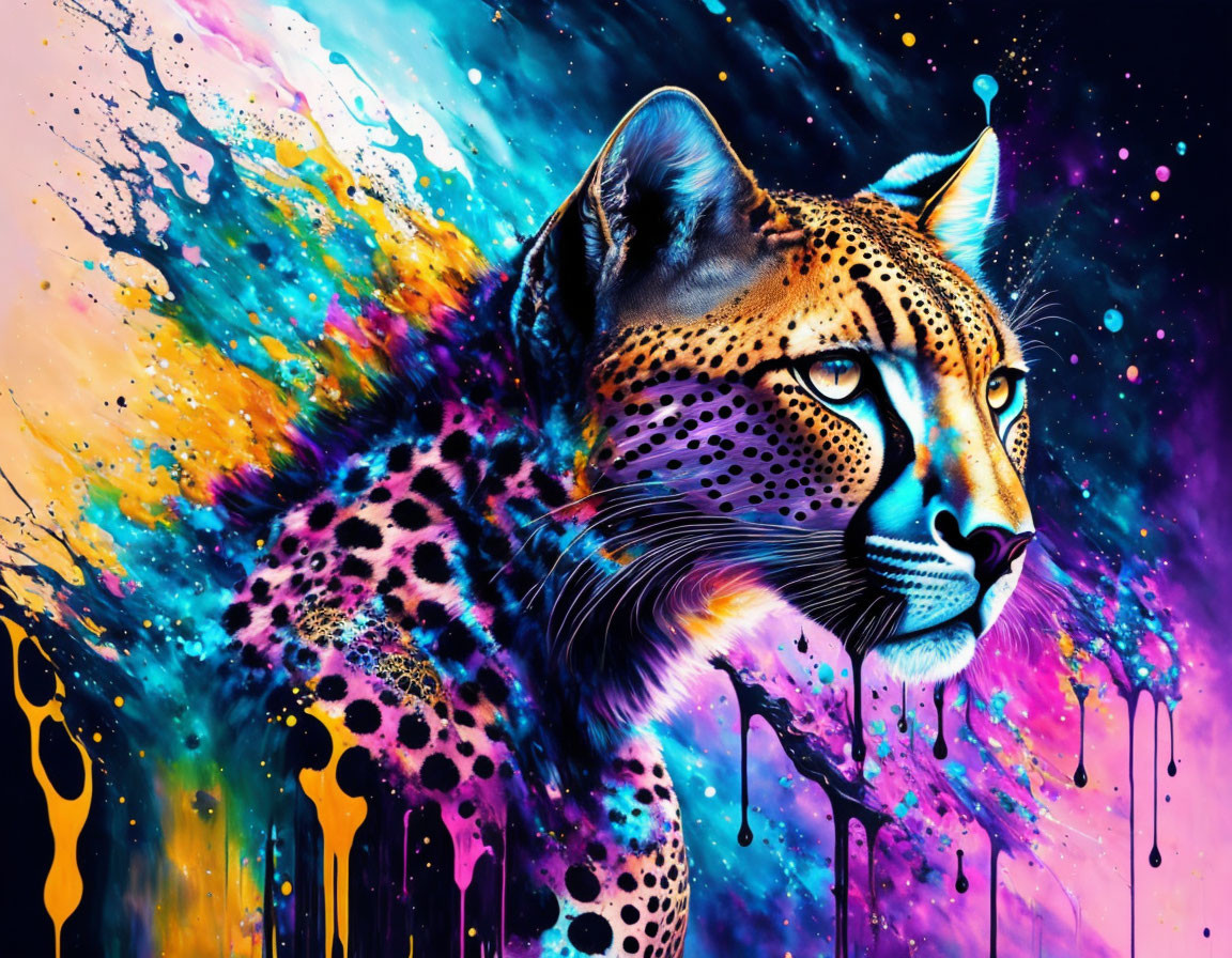 Colorful Leopard Head Artwork with Psychedelic Design