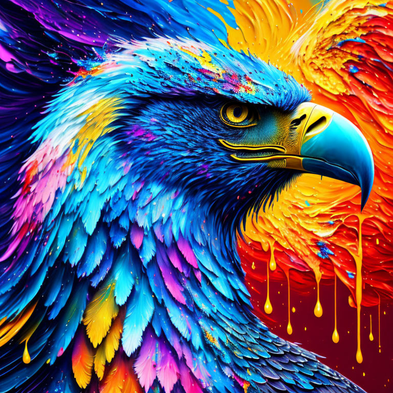 Colorful Digital Painting of Eagle Against Abstract Background