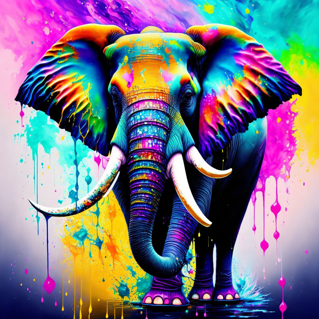 Colorful digital art: Elephant with vibrant wings & intricate patterns