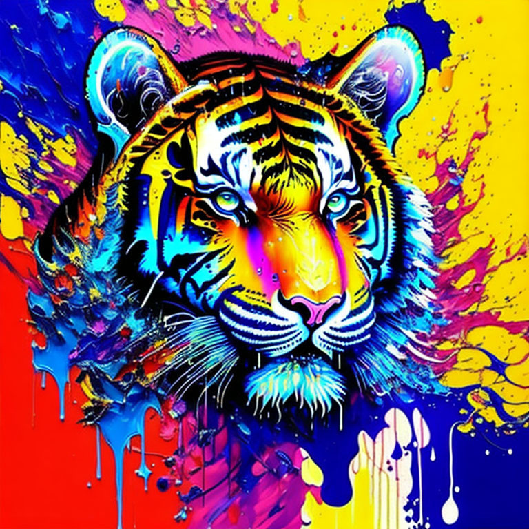 Colorful Tiger Face Artwork with Abstract Design