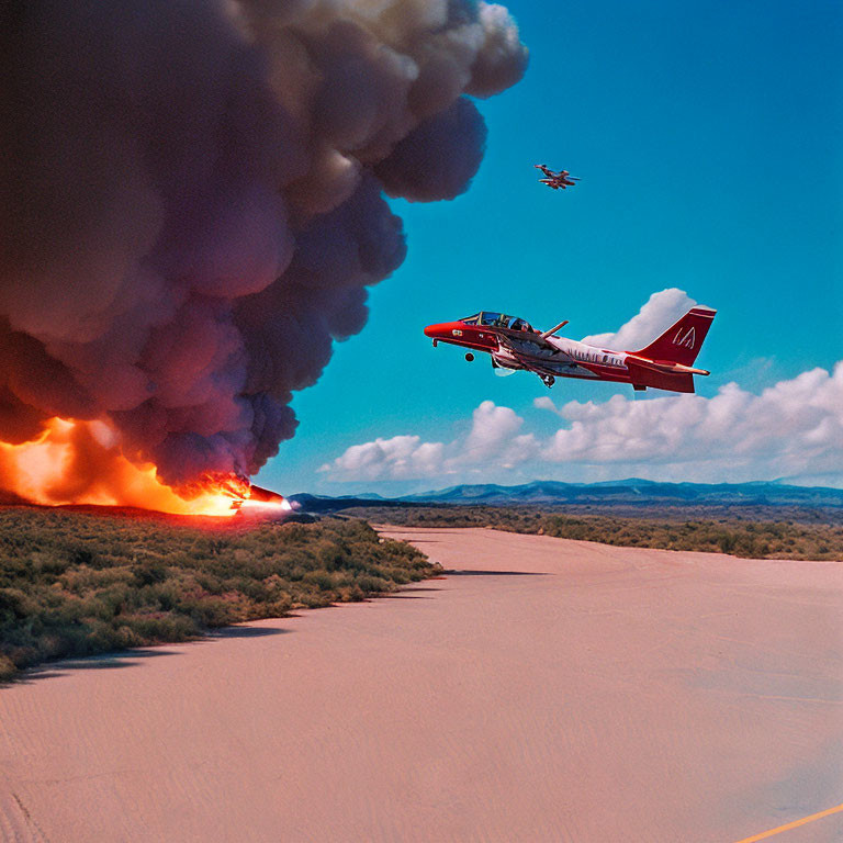 Firefighting planes drop retardant on large wildfire forest area