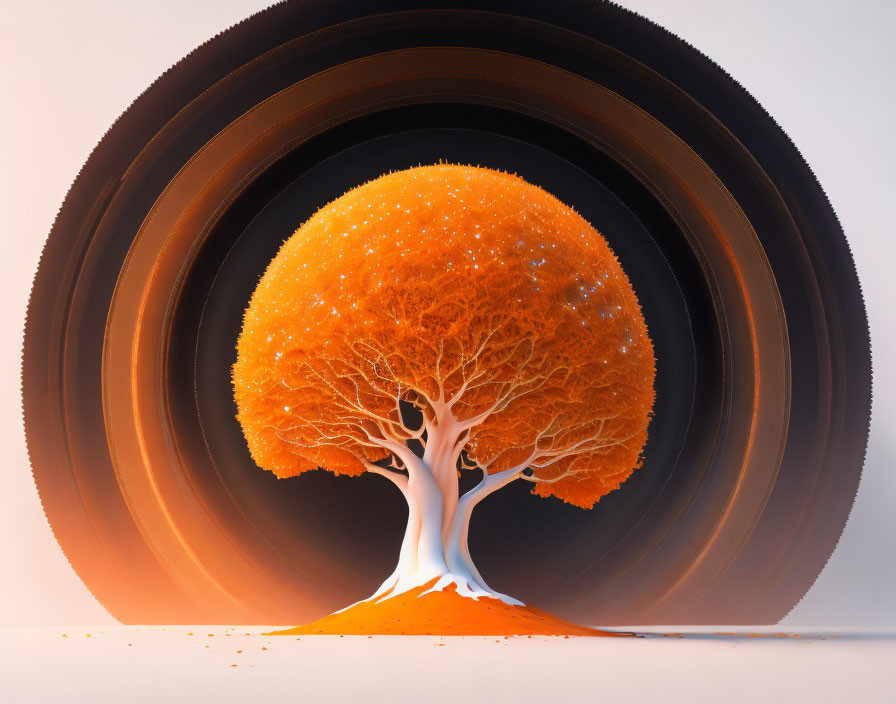 Stylized orange tree in concentric circle patterns