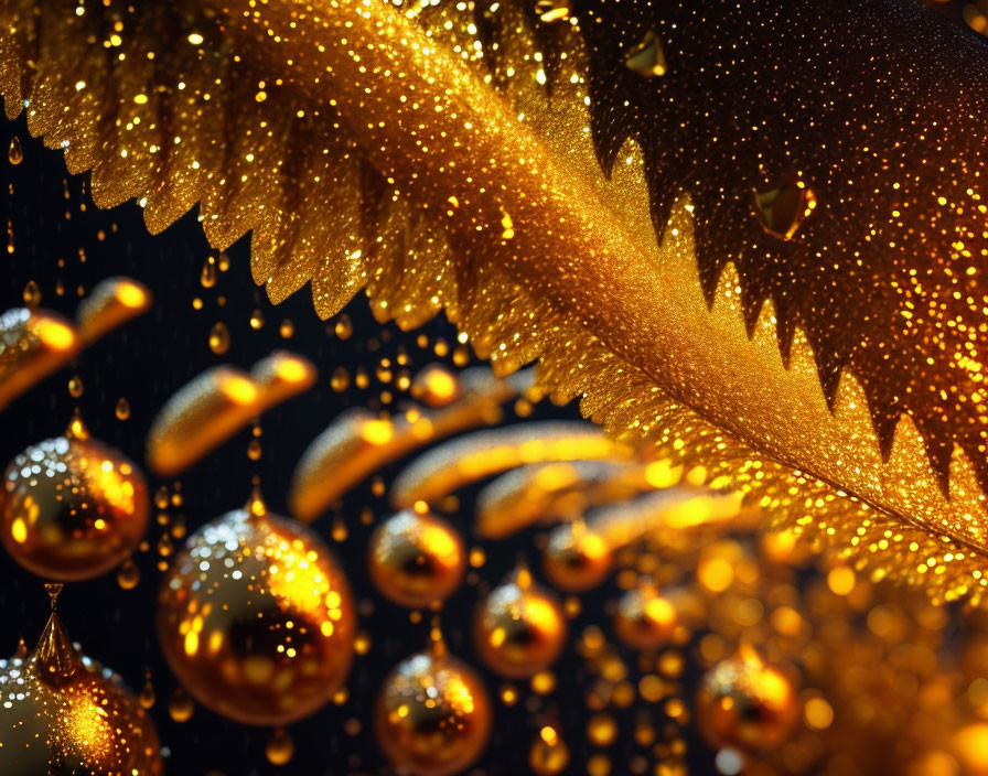 Shimmering golden festive background with glitter, bokeh, and ornamental shapes