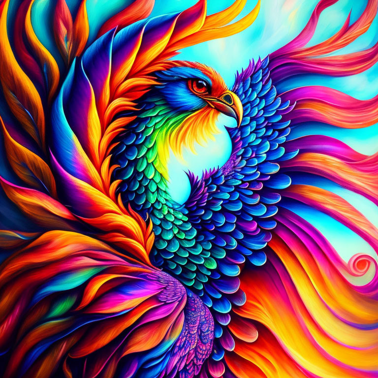 Colorful Phoenix Artwork with Abstract Patterns