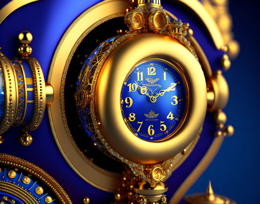 Luxurious Golden Pocket Watch with Blue Face and Roman Numerals