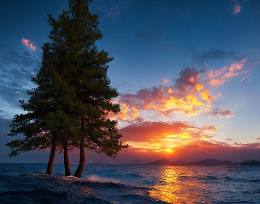 Tranquil Sunset Scene with Orange Hues Reflecting on Ocean Surface