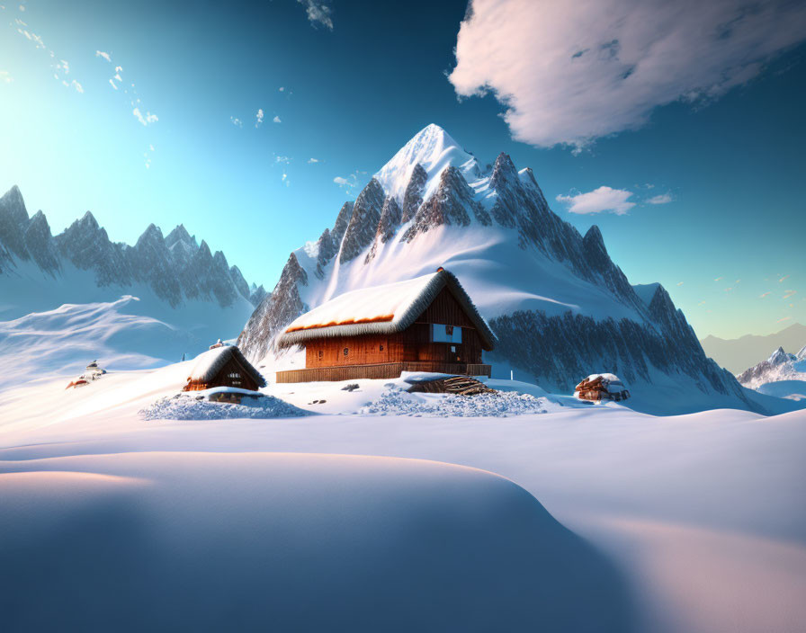 Winter Landscape: Cozy Chalet in Snowy Mountains