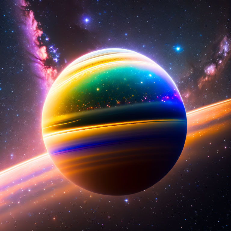 Colorful Planet Artwork in Star-Filled Galaxy