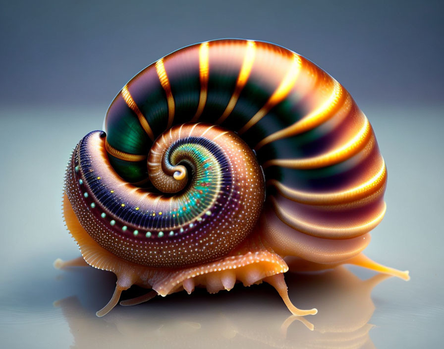 Vibrant, Colorful Snail Crawling on Smooth Surface