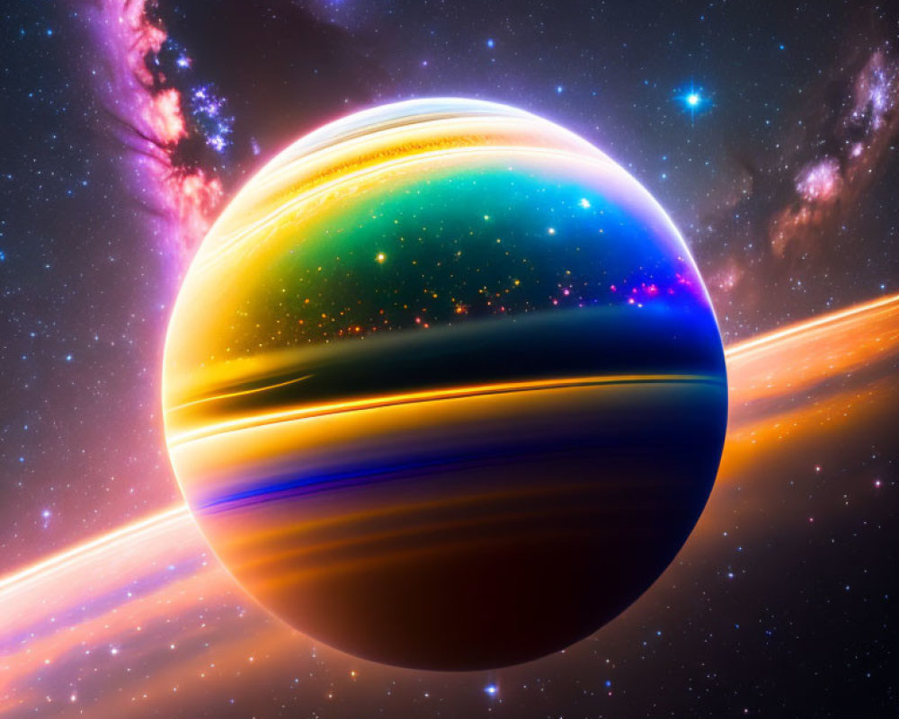 Colorful Planet Artwork in Star-Filled Galaxy