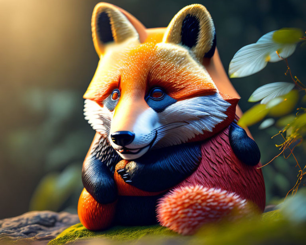 Colorful Digital Illustration of Red Panda in Nature