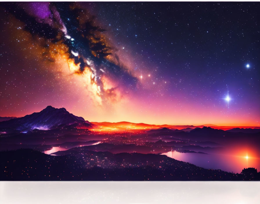 Mountainous Landscape at Night: Starry Sky, Milky Way, & Colorful Sunset