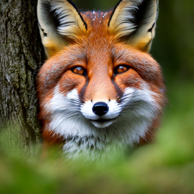 Vivid red fox close-up with sharp eyes and alert ears