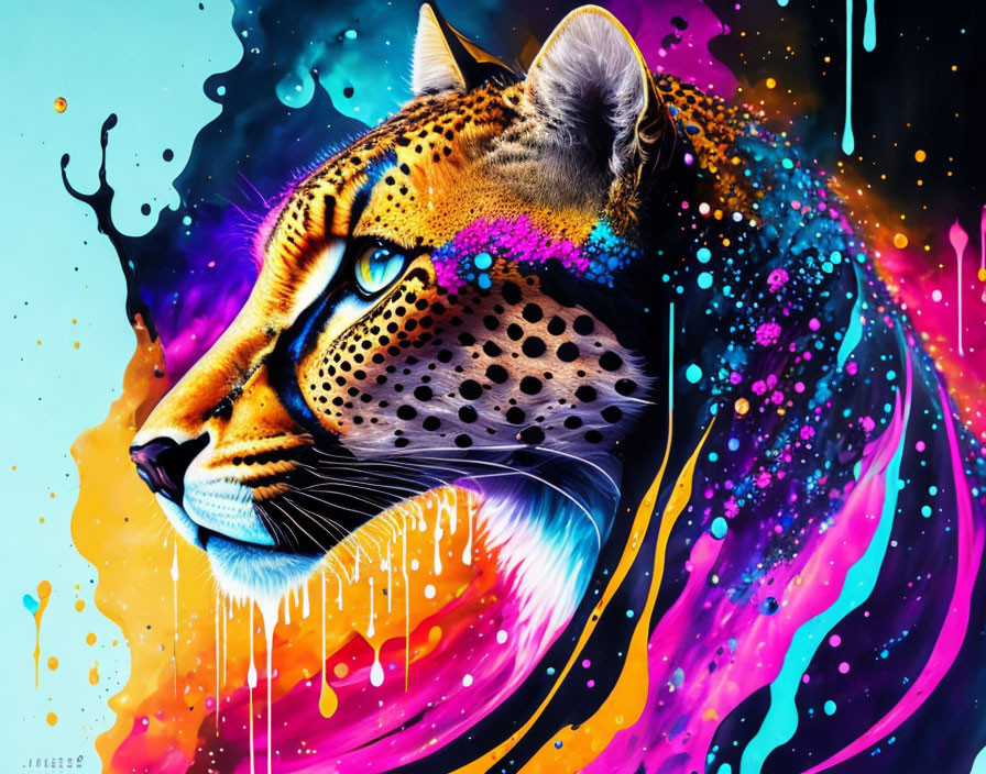 Colorful jaguar graffiti art with abstract elements