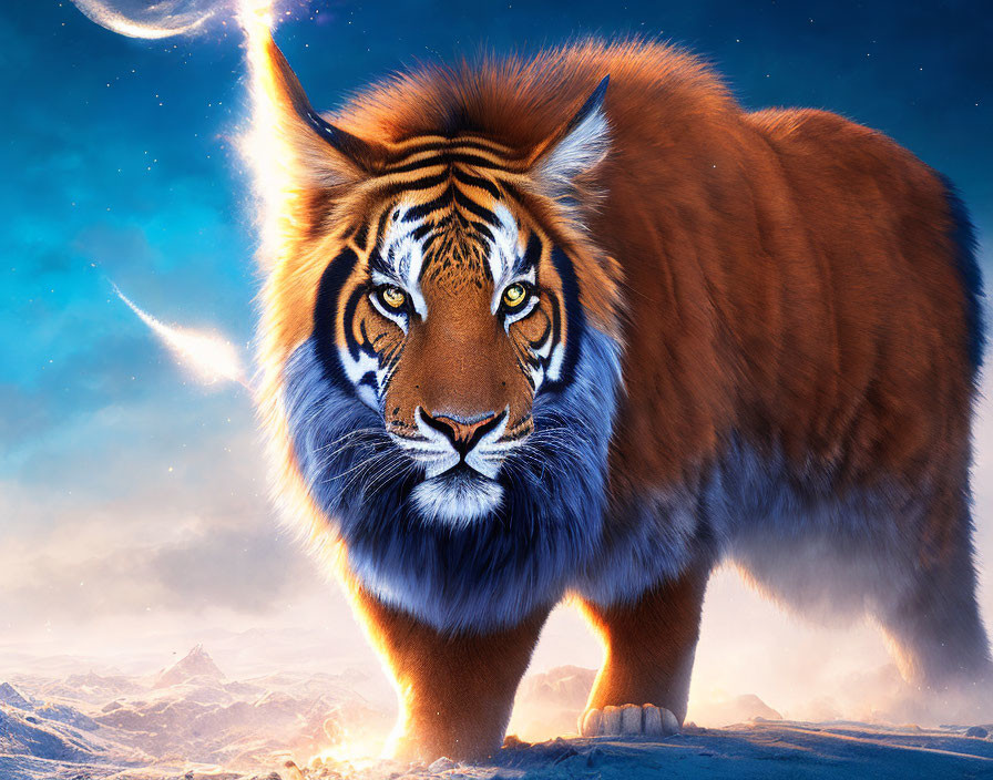 Vibrant Tiger Artwork in Cosmic Setting