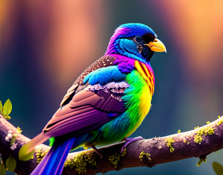 Colorful Bird with Blue, Green, Yellow, and Purple Plumage Perched on Branch