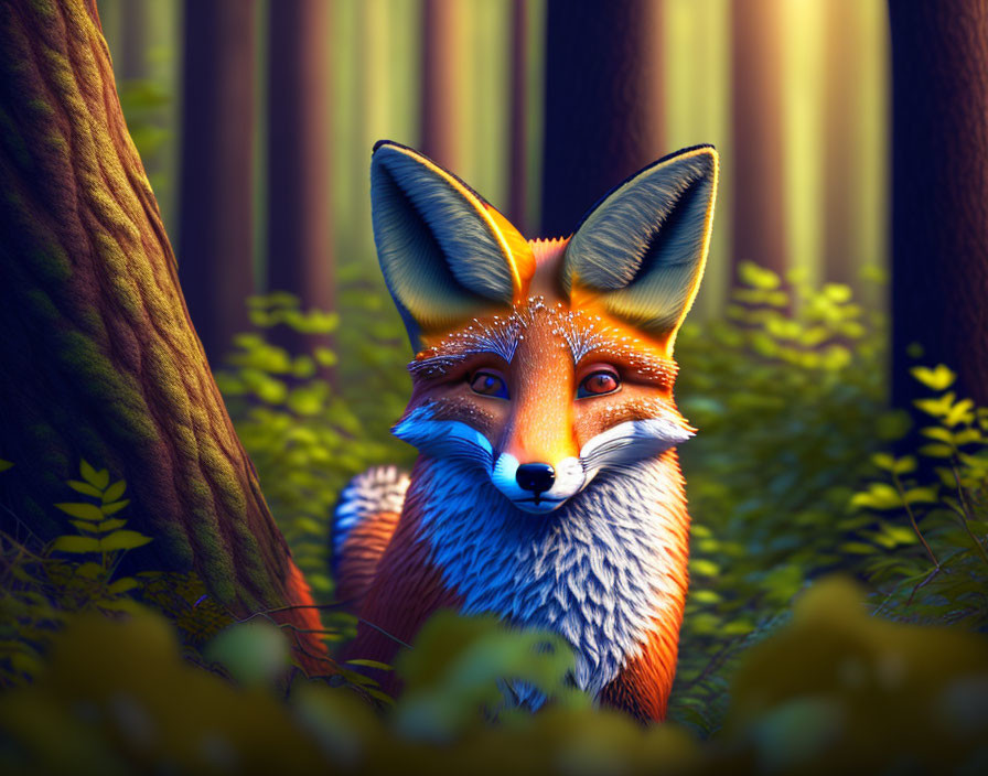 Detailed Illustration of Alert Fox in Sunlit Forest