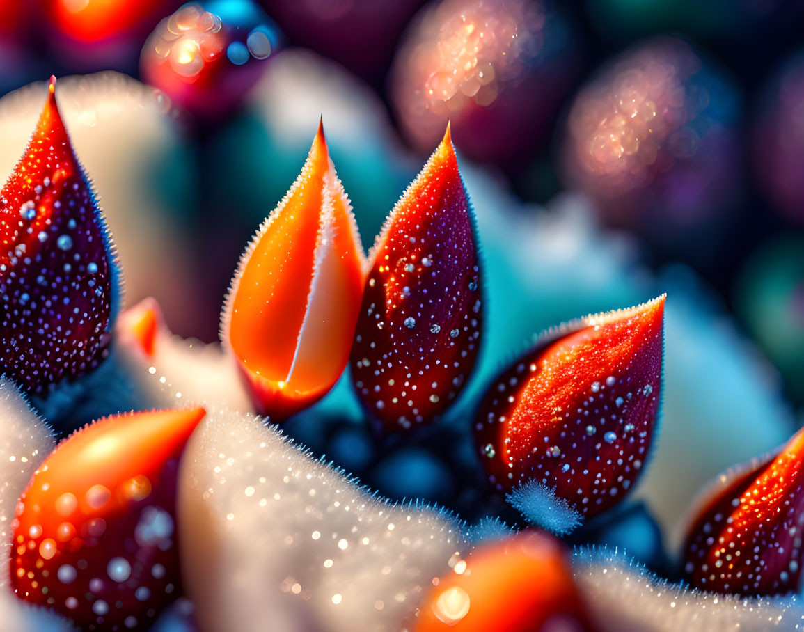 Vibrant red tulips with water droplets and sparkling bokeh.