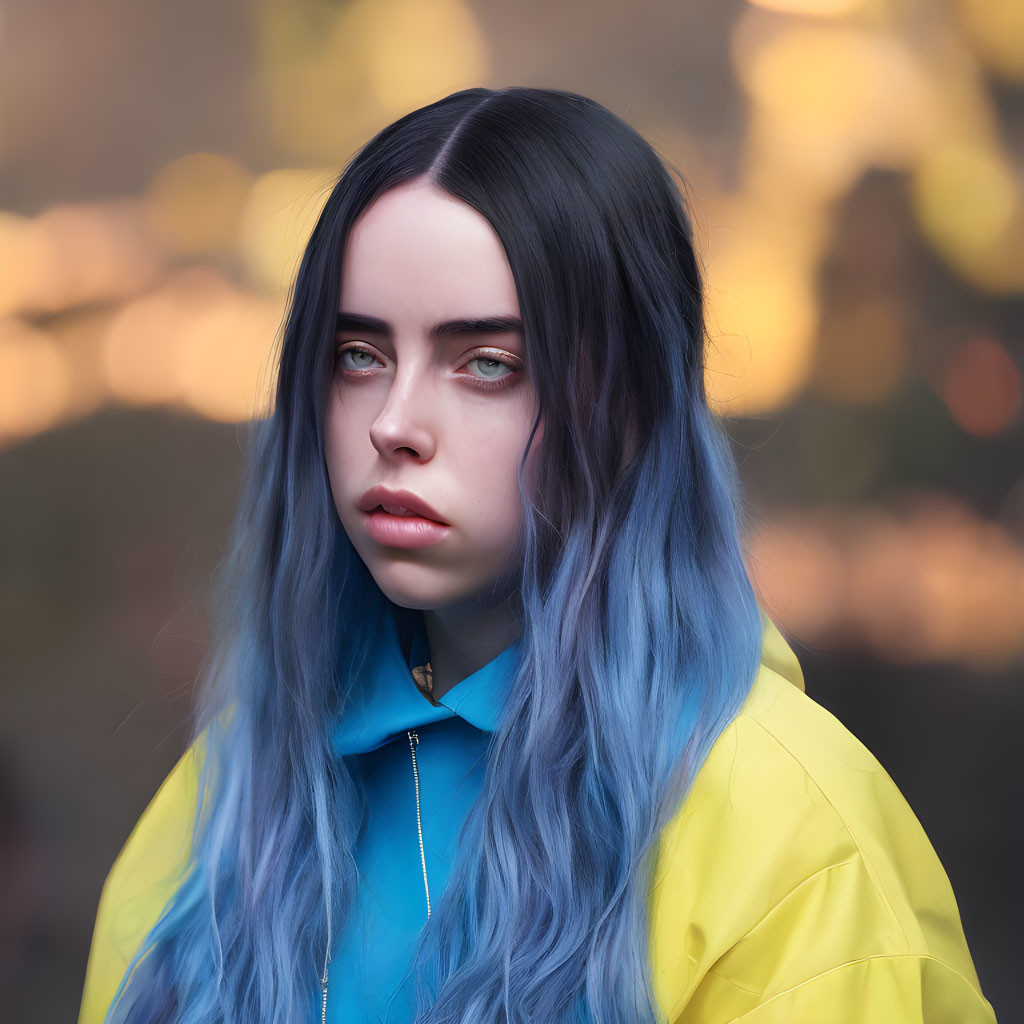 Striking Blue Hair and Yellow Jacket Portrait