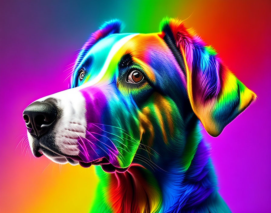 Colorful Dog Artwork on Rainbow Background