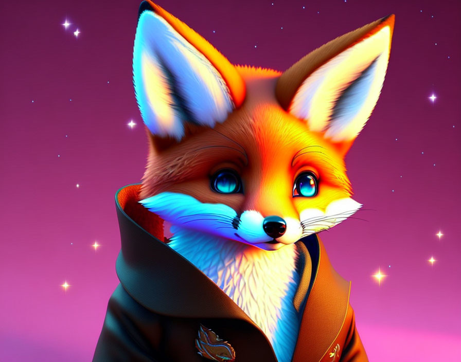 Stylized anthropomorphic fox in vibrant digital art