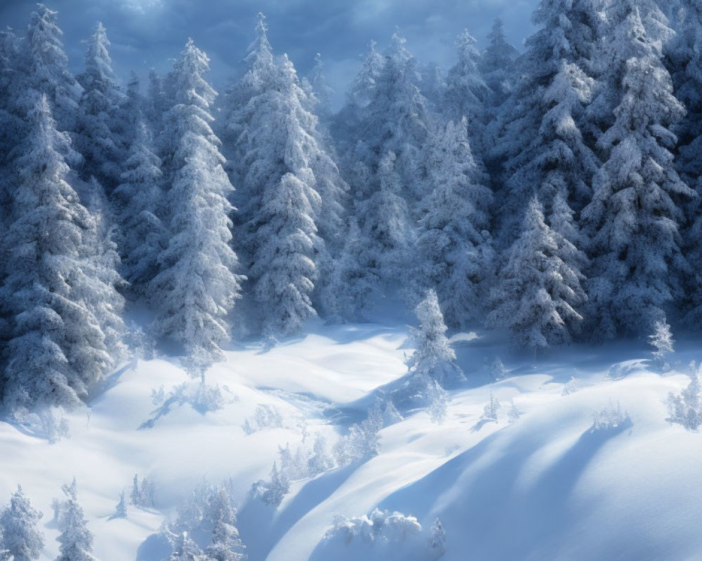 Serene winter landscape with snow-covered pine trees