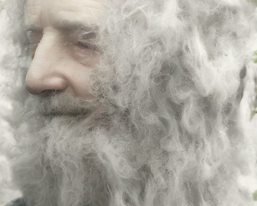 Elderly Man with Long White Beard and Roses Background