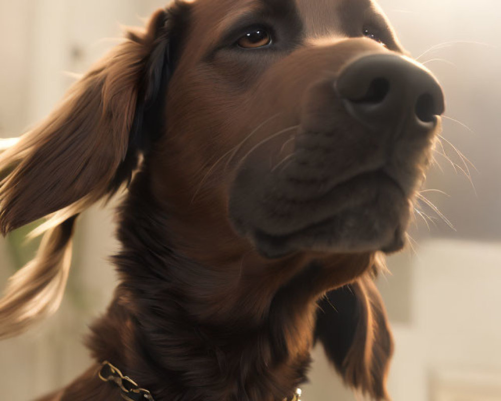 Brown Dog with Shiny Coat and Chain Collar in Close-Up Shot