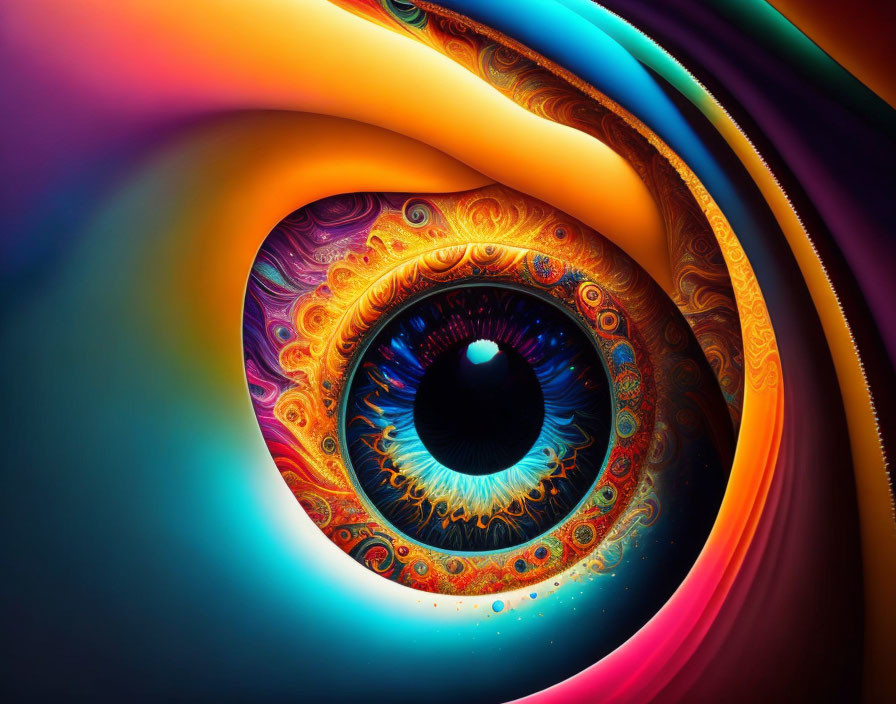 Colorful Digital Artwork of Stylized Eye with Psychedelic Swirls