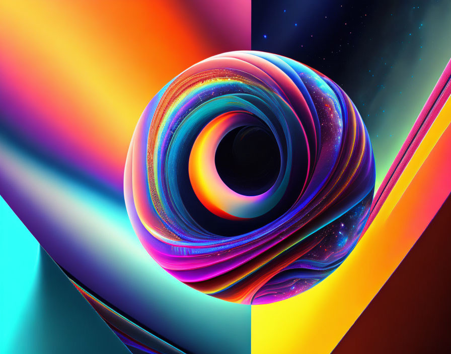 Colorful swirling vortex on abstract starry background