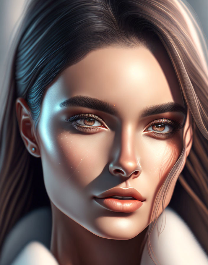 Detailed digital portrait of a woman with strong contrasts and soft lighting.