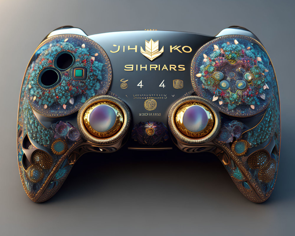 Detailed Ornate Game Controller with Floral and Jewel Designs