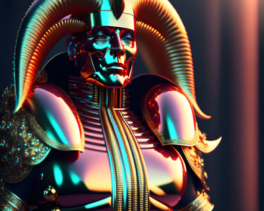 Egyptian Pharaoh with Robotic Features and Neon Colors