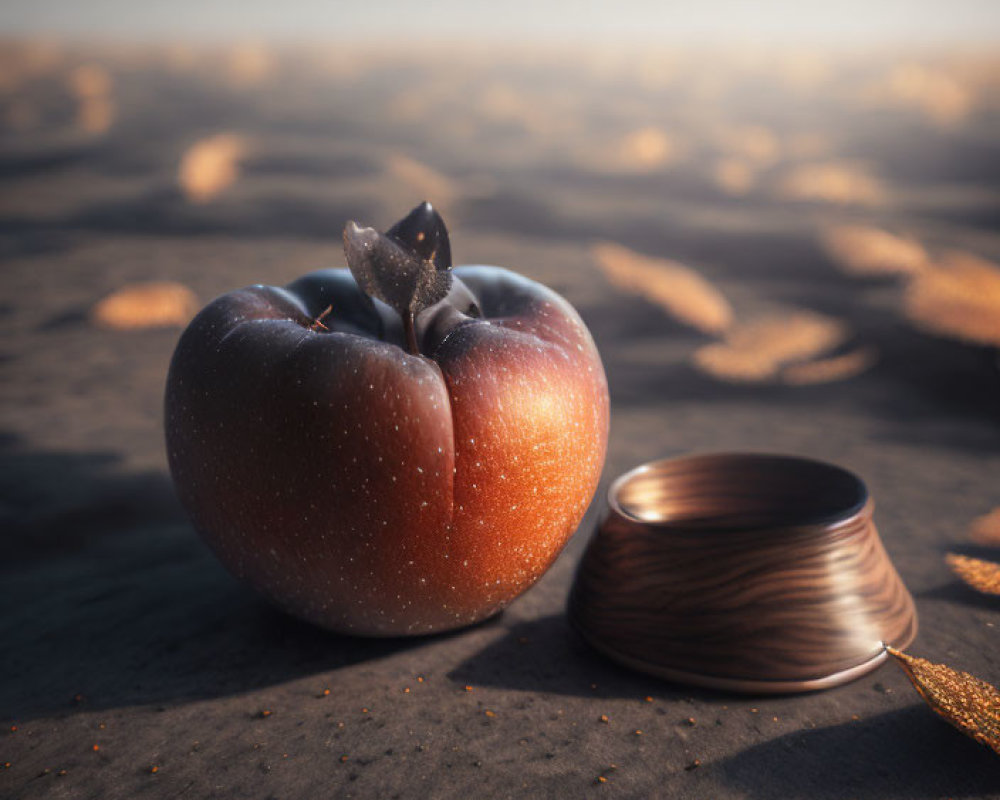 Ripe tomato with dew next to spool of thread on textured surface