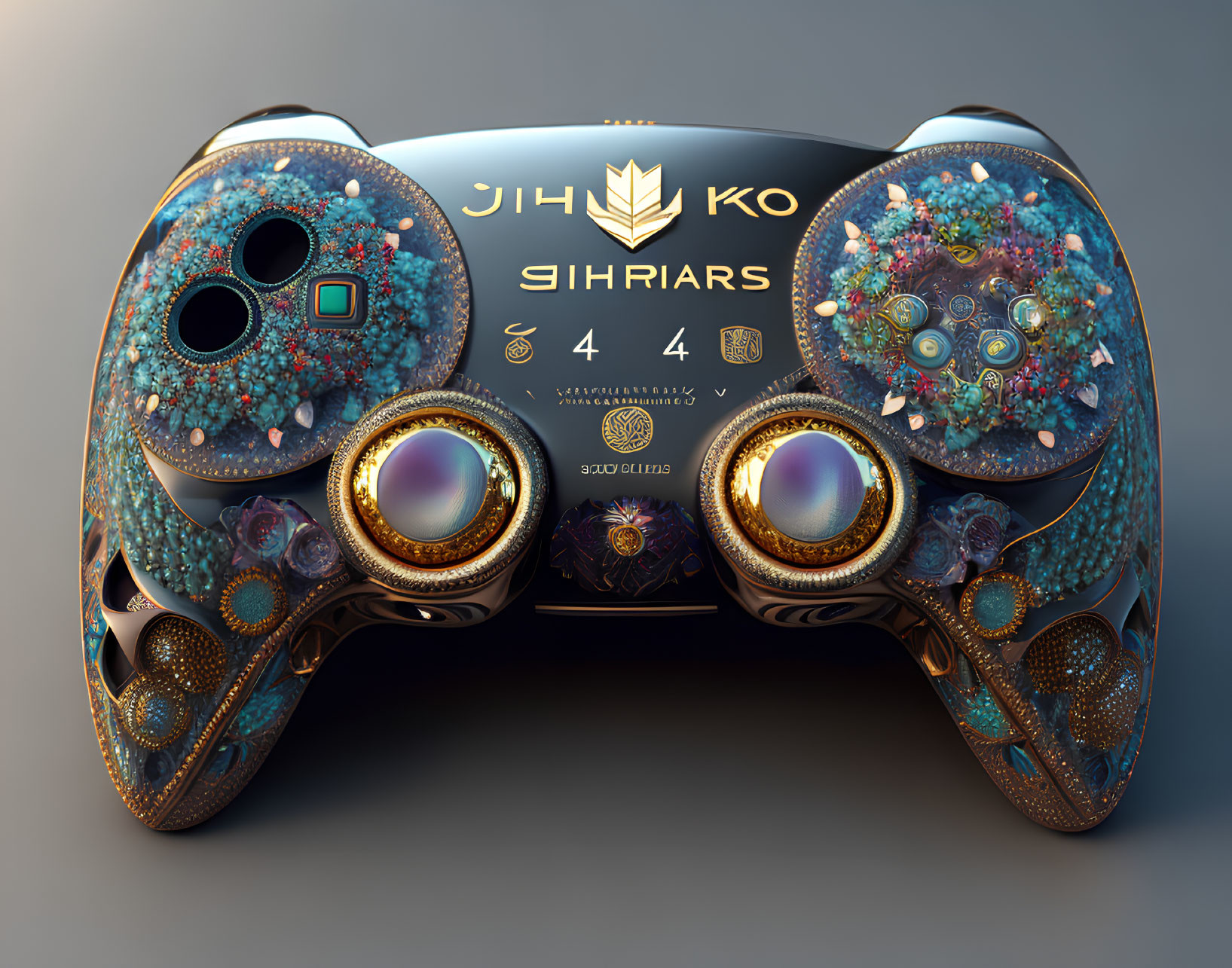 Detailed Ornate Game Controller with Floral and Jewel Designs