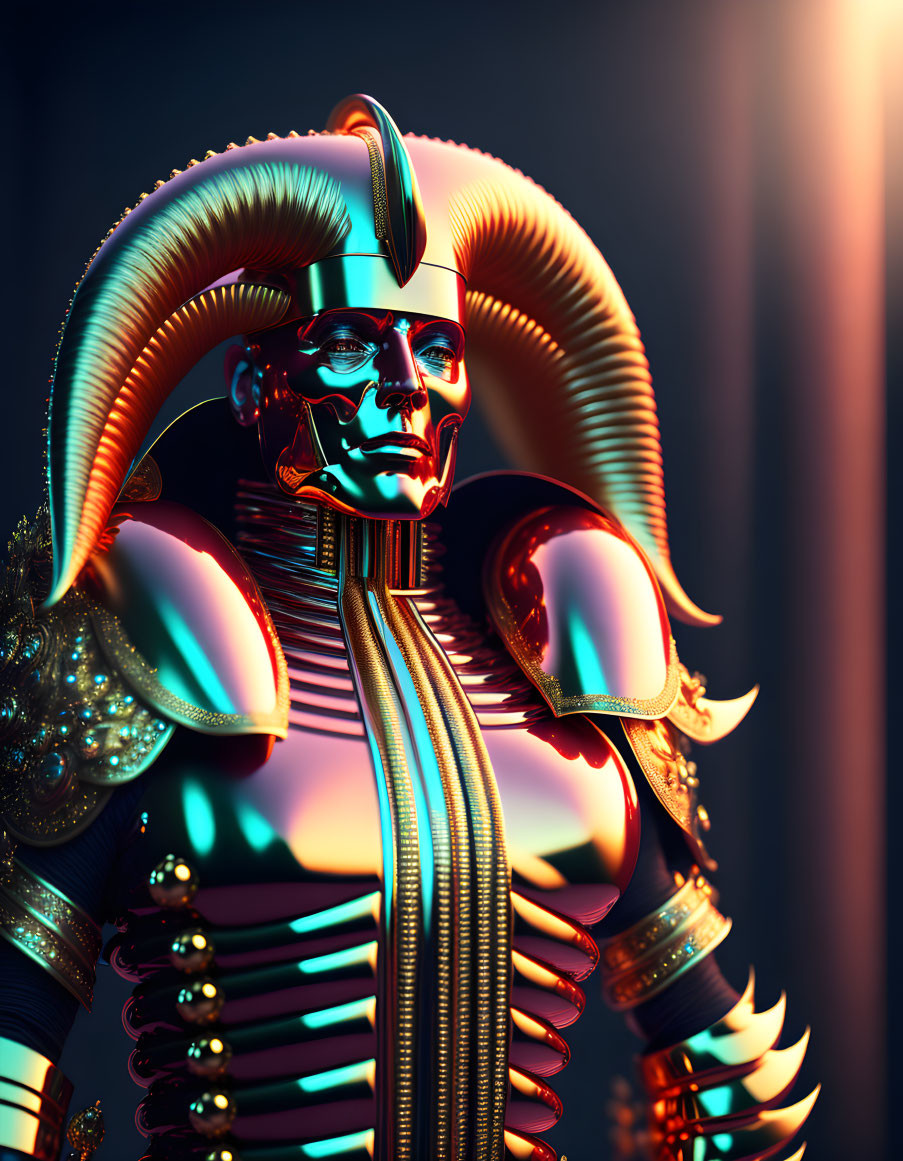 Egyptian Pharaoh with Robotic Features and Neon Colors