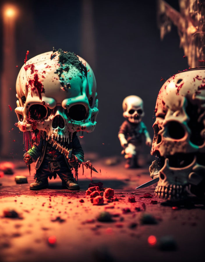 Skull and Skeleton Warrior Figurines in Dramatic Battle Scene