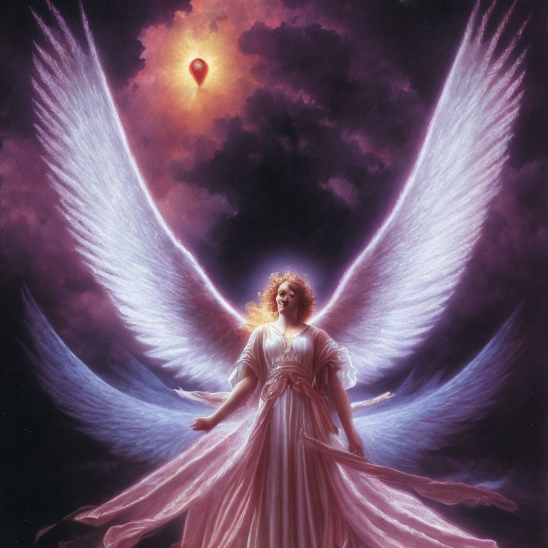 Celestial eclipse with angelic figure and white wings