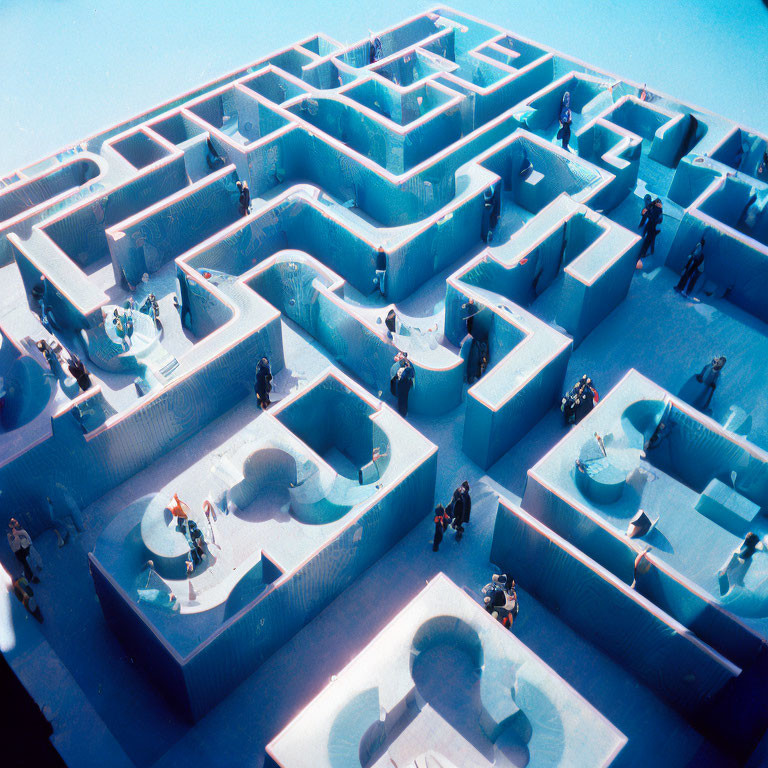 Detailed Outdoor Maze with High Walls and People Exploring on Sunny Day