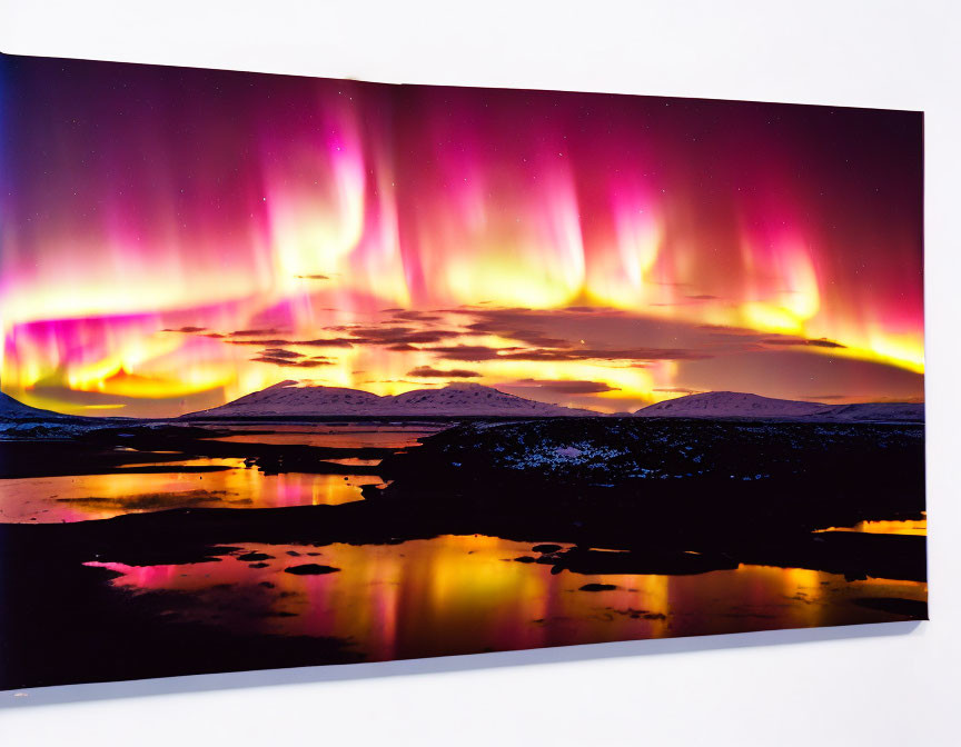 Northern Lights Reflecting on Snowy Landscape in Wall Art