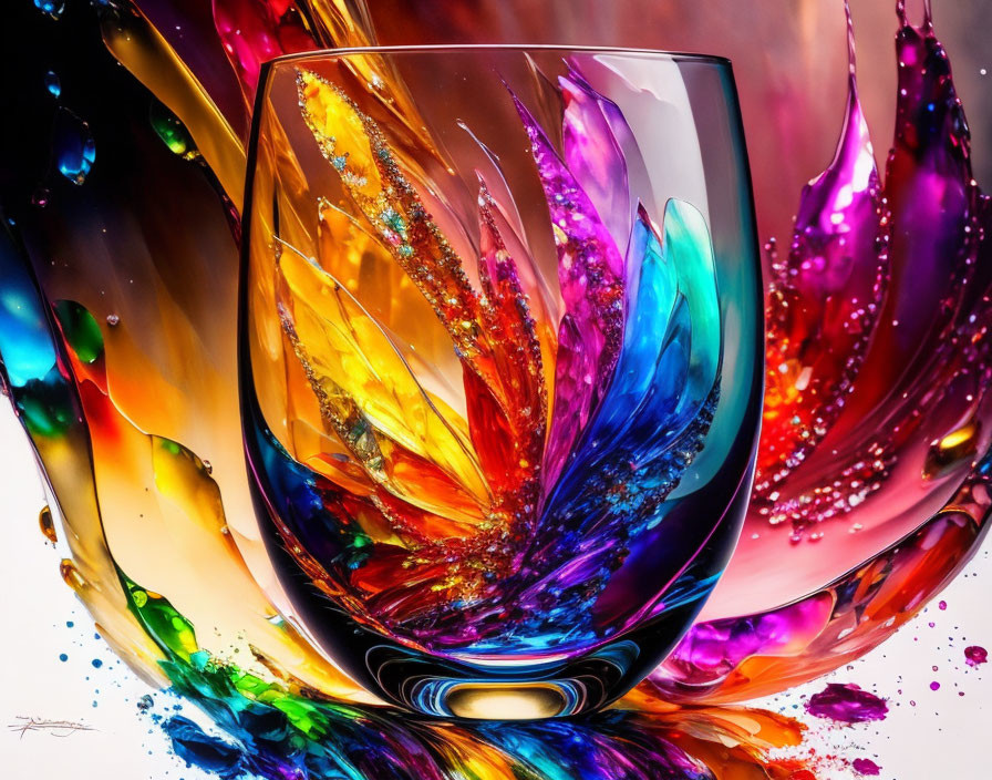 Colorful swirling pattern glass with vibrant hues on bright background